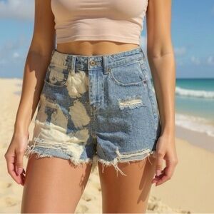 Vintage 100% Cotton Acid Wash Distressed Jean Shorts
